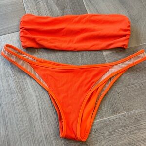 Tori Praver Orange Ribbed Bandeau Bikini